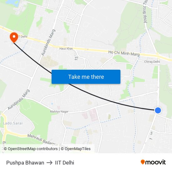 Pushpa Bhawan to IIT Delhi map