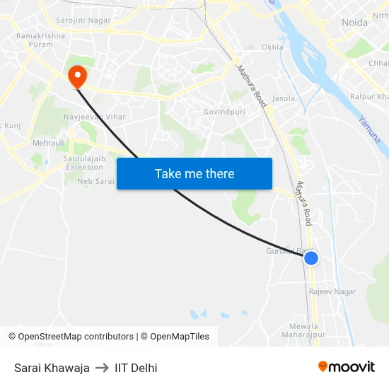 Sarai Khawaja to IIT Delhi map
