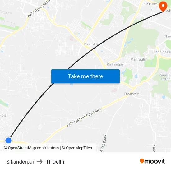 Sikanderpur to IIT Delhi map