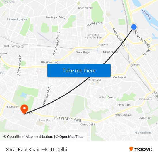 Sarai Kale Khan to IIT Delhi map