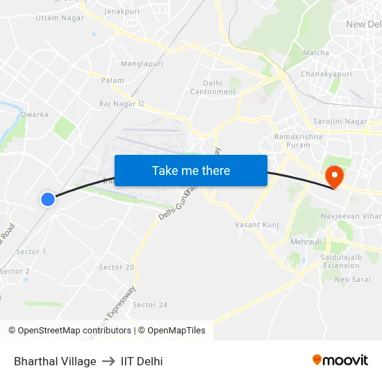 Bharthal Village to IIT Delhi map