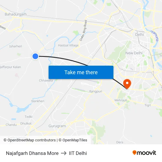 Najafgarh Dhansa More to IIT Delhi map