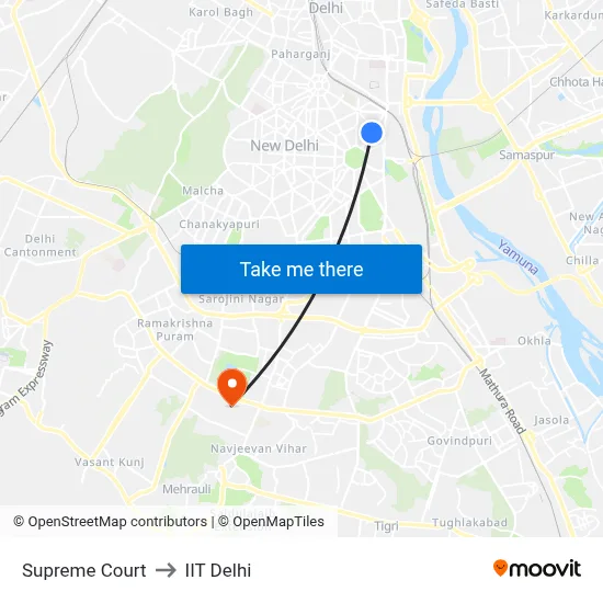 Supreme Court to IIT Delhi map