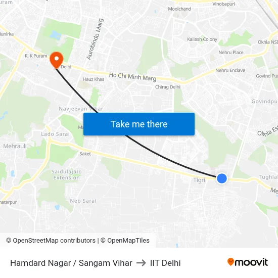 Hamdard Nagar / Sangam Vihar to IIT Delhi map