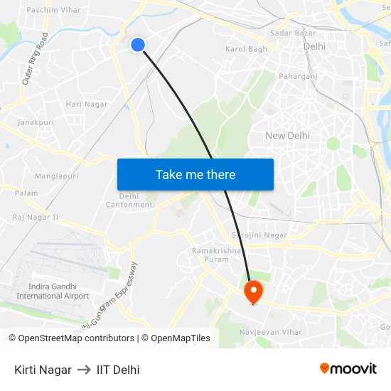 Kirti Nagar to IIT Delhi map