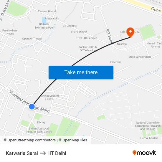 Katwaria Sarai to IIT Delhi map
