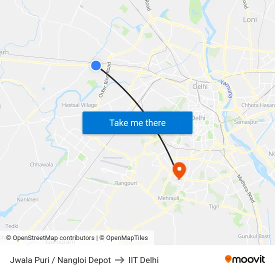 Jwala Puri / Nangloi Depot to IIT Delhi map