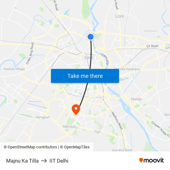 Majnu Ka Tilla to IIT Delhi map