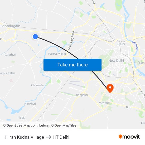 Hiran Kudna Village to IIT Delhi map