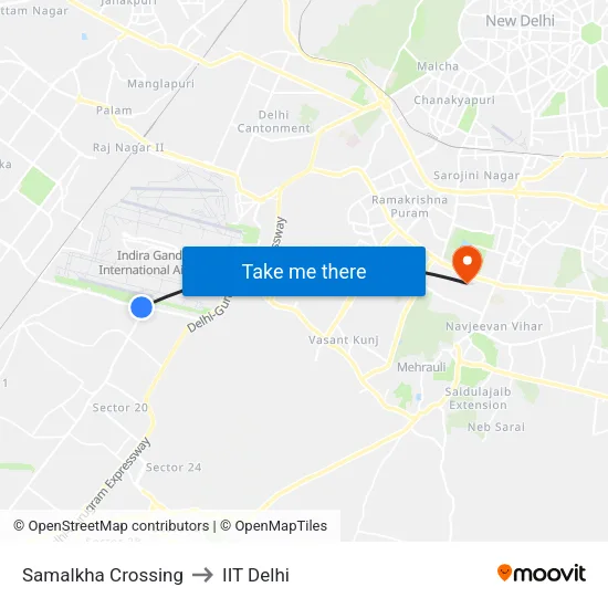 Samalkha Crossing to IIT Delhi map