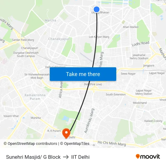 Sunehri Masjid/ G Block to IIT Delhi map
