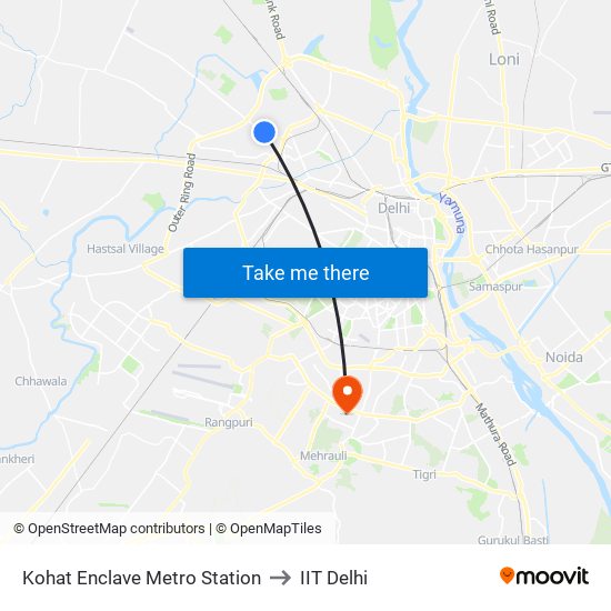 Kohat Enclave Metro Station to IIT Delhi map