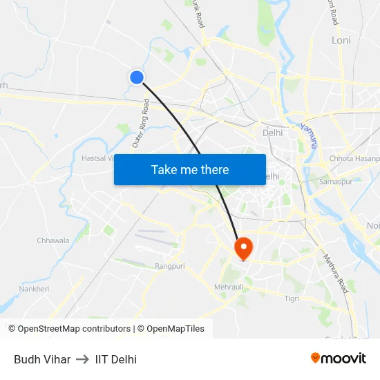 Budh Vihar to IIT Delhi map