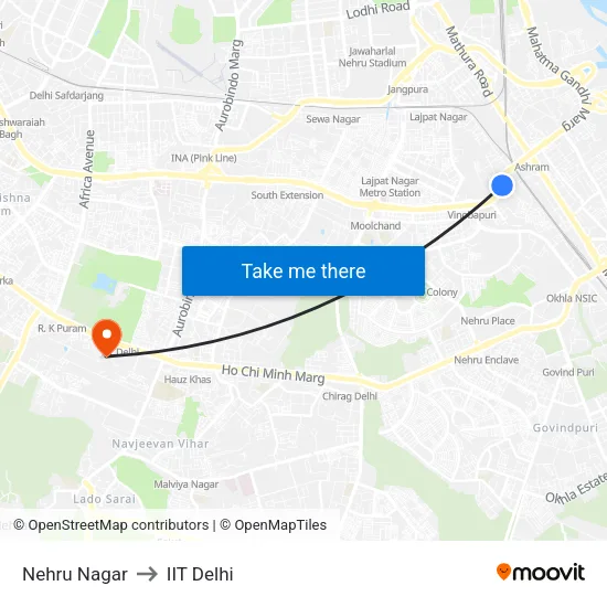 Nehru Nagar to IIT Delhi map