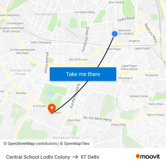 Central School Lodhi Colony to IIT Delhi map