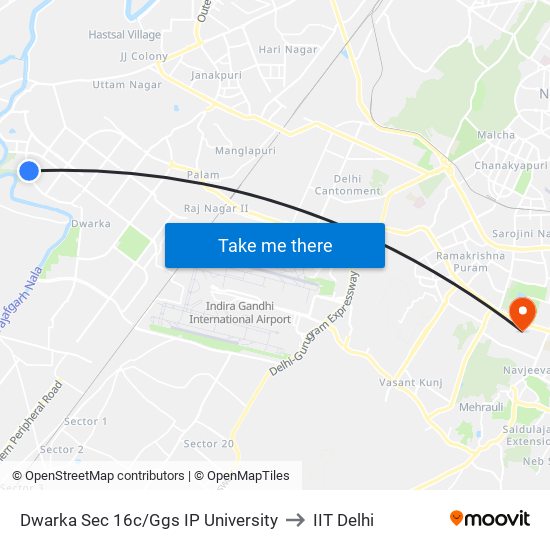 Dwarka Sec 16c/Ggs IP University to IIT Delhi map