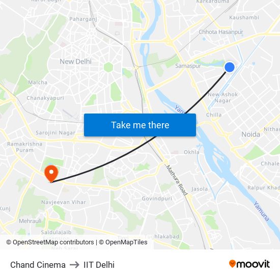 Chand Cinema to IIT Delhi map