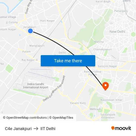 C4e Janakpuri to IIT Delhi map