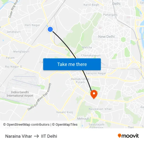 Naraina Vihar to IIT Delhi map