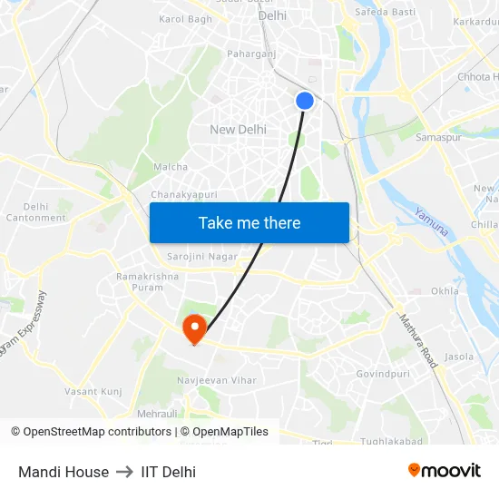 Mandi House to IIT Delhi map
