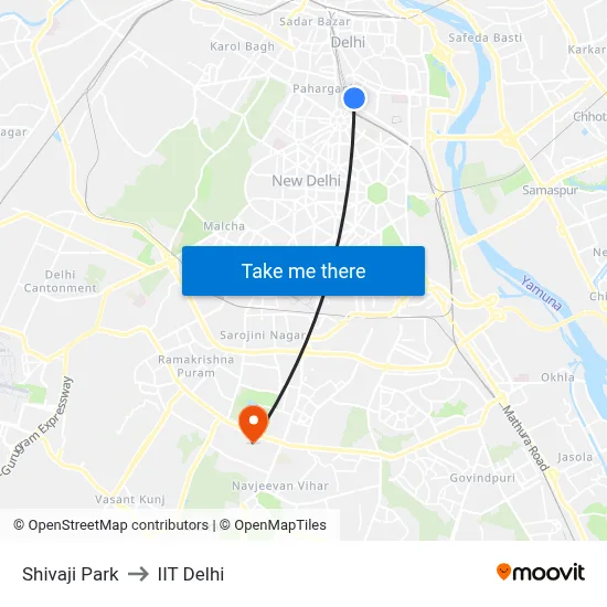 Shivaji Park to IIT Delhi map