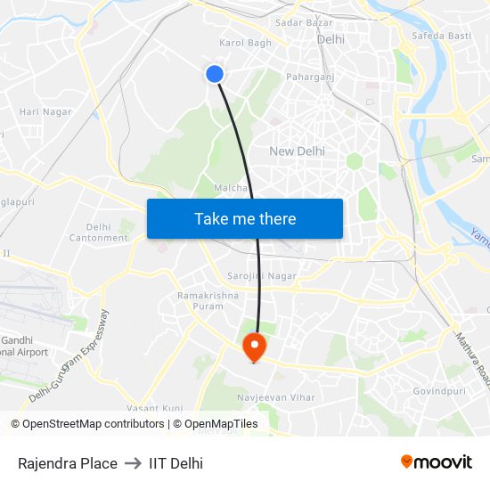 Rajendra Place to IIT Delhi map