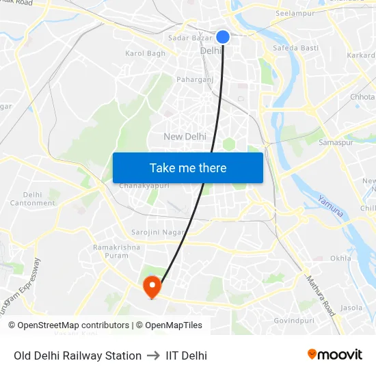 Old Delhi Railway Station to IIT Delhi map