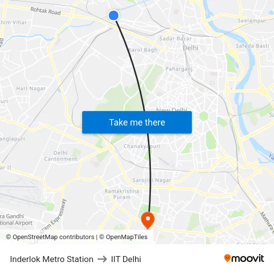 Inderlok Metro Station to IIT Delhi map