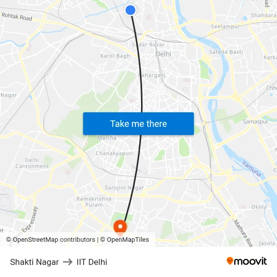 Shakti Nagar to IIT Delhi map
