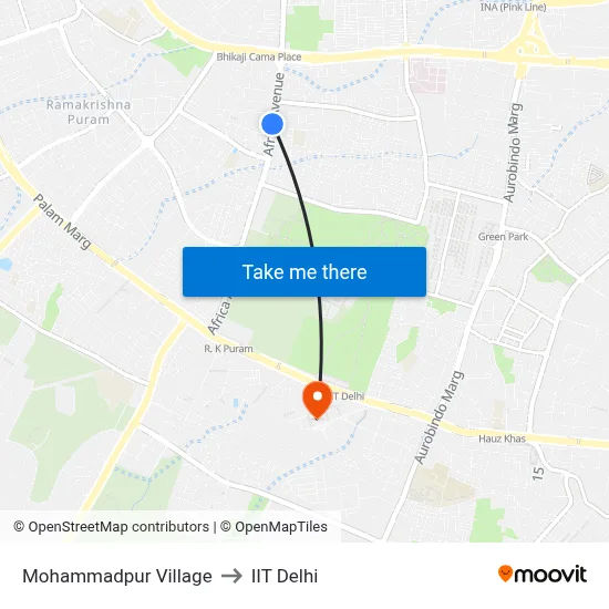 Mohammadpur Village to IIT Delhi map