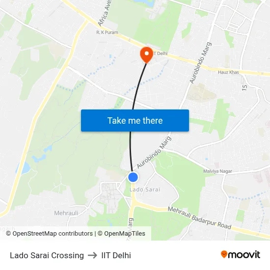 Lado Sarai Crossing to IIT Delhi map