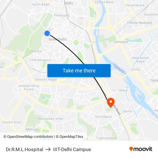 Dr.R.M.L.Hospital to IIIT-Delhi Campus map