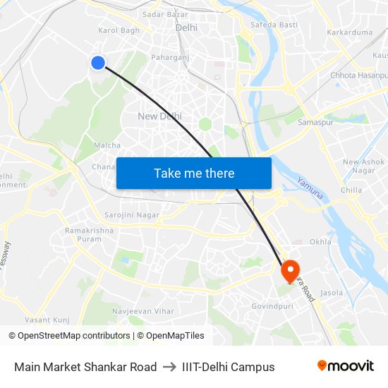 Main Market Shankar Road to IIIT-Delhi Campus map