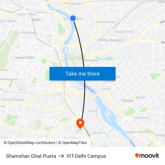 Shamshan Ghat Pusta to IIIT-Delhi Campus map