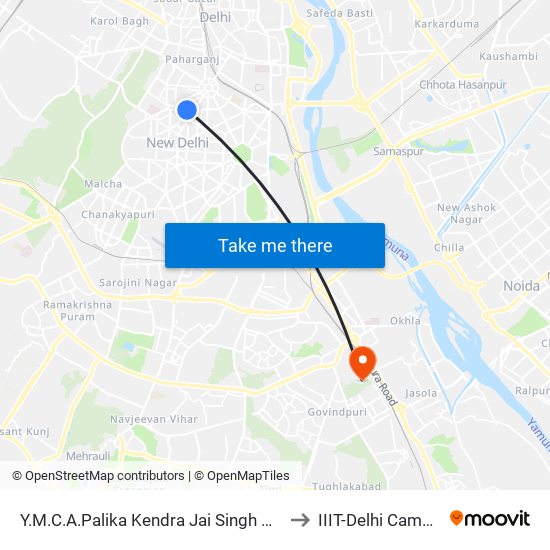 Y.M.C.A.Palika Kendra Jai Singh Marg to IIIT-Delhi Campus map