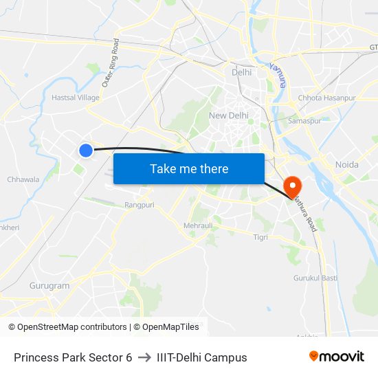 Princess Park Sector 6 to IIIT-Delhi Campus map