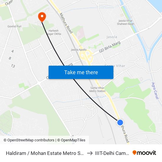 Haldiram / Mohan Estate Metro Station to IIIT-Delhi Campus map