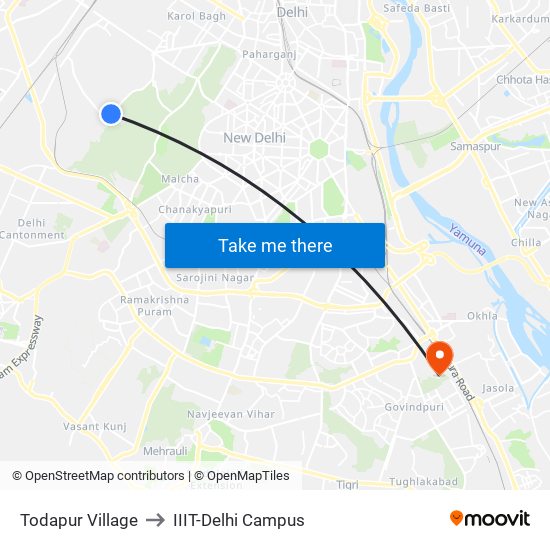 Todapur Village to IIIT-Delhi Campus map