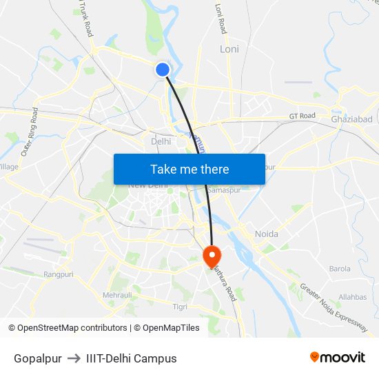 Gopalpur to IIIT-Delhi Campus map