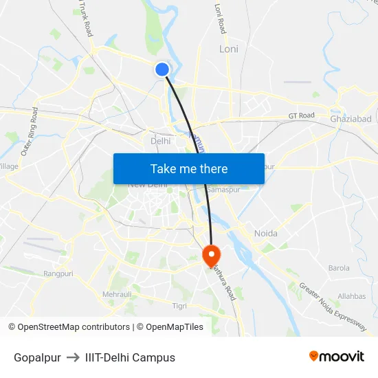 Gopalpur to IIIT-Delhi Campus map