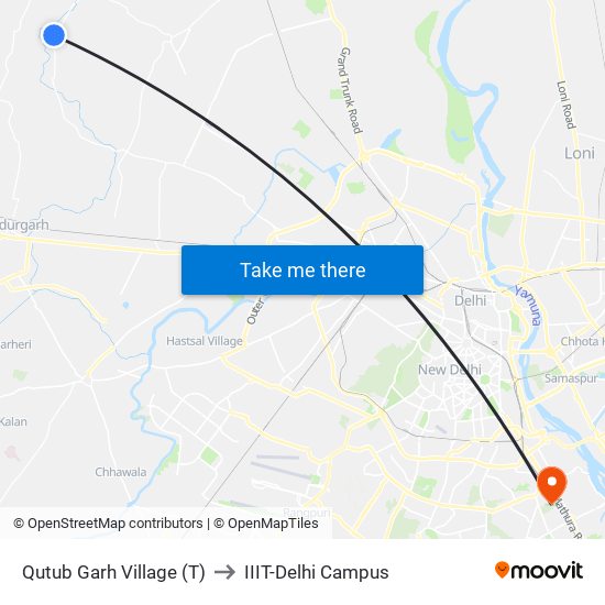 Qutub Garh Village (T) to IIIT-Delhi Campus map