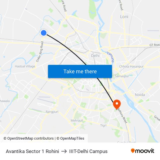 Avantika Sector 1 Rohini to IIIT-Delhi Campus map