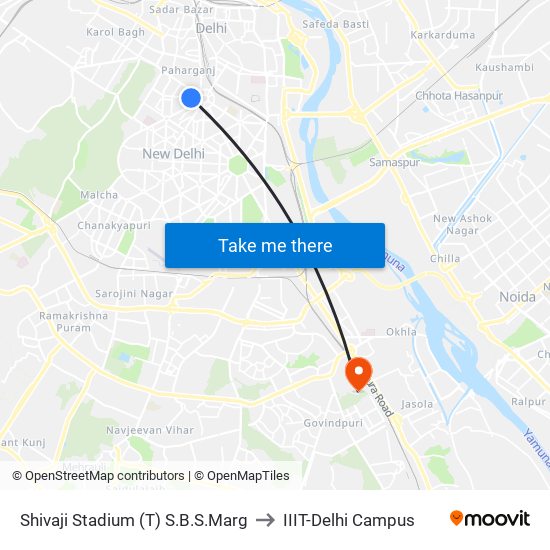 Shivaji Stadium (T) S.B.S.Marg to IIIT-Delhi Campus map
