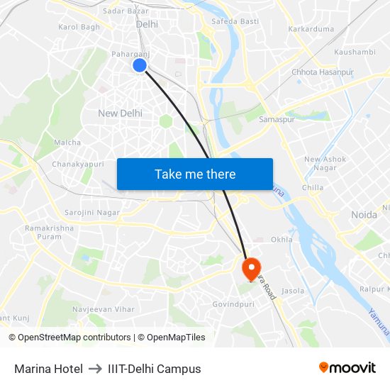Marina Hotel to IIIT-Delhi Campus map