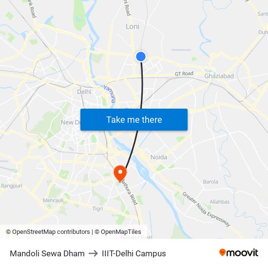 Mandoli Sewa Dham to IIIT-Delhi Campus map