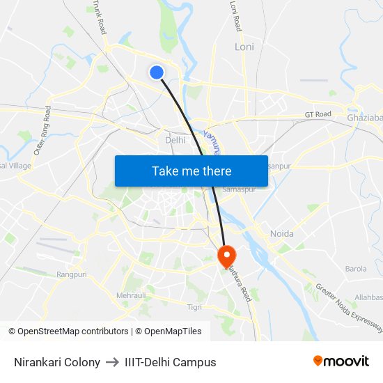 Nirankari Colony to IIIT-Delhi Campus map