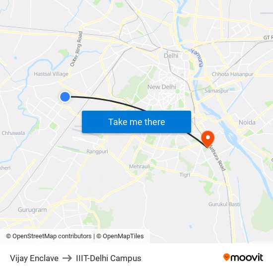 Vijay Enclave to IIIT-Delhi Campus map
