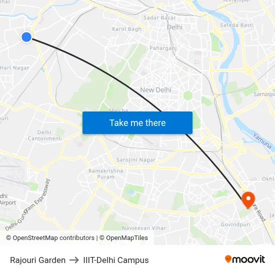 Rajouri Garden to IIIT-Delhi Campus map