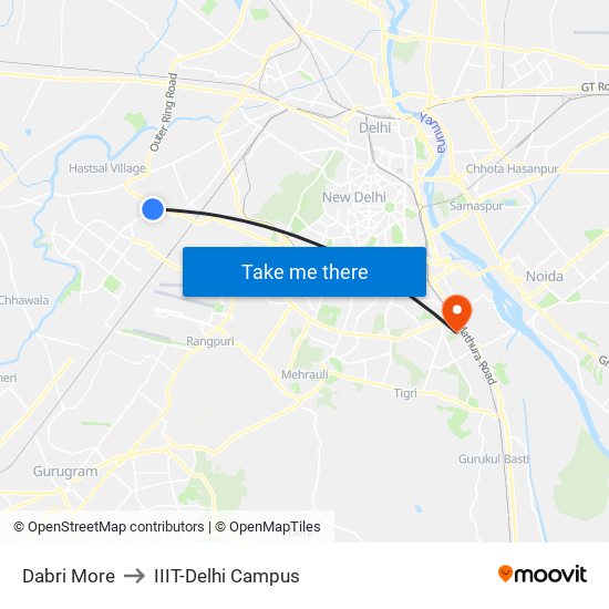Dabri More to IIIT-Delhi Campus map