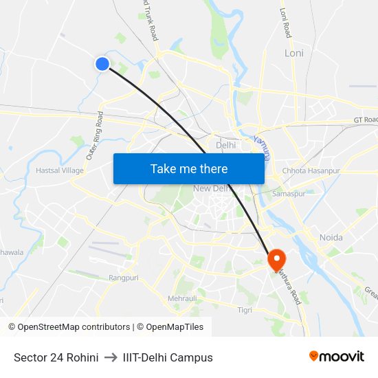 Sector 24 Rohini to IIIT-Delhi Campus map